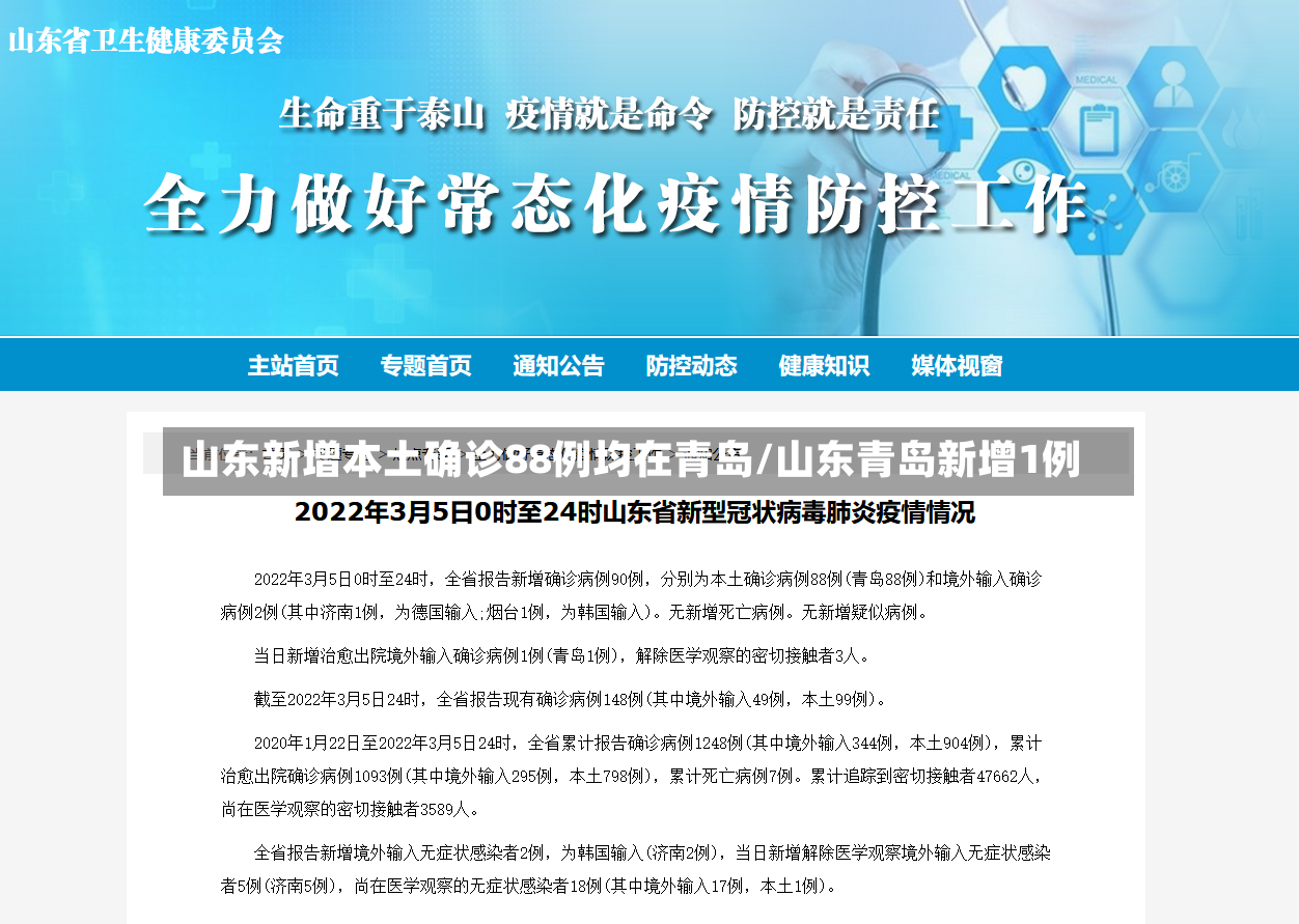 山东新增本土确诊88例均在青岛/山东青岛新增1例