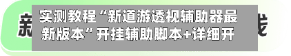 实测教程“新道游透视辅助器最新版本”开挂辅助脚本+详细开挂安装教程-第3张图片