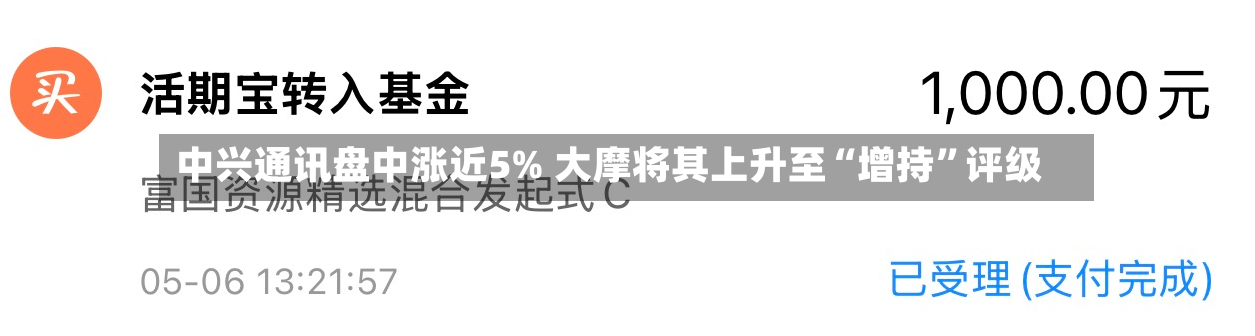 中兴通讯盘中涨近5% 大摩将其上升至“增持	”评级-第2张图片