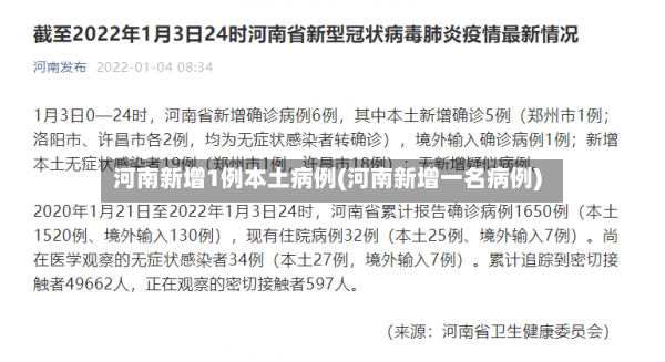 河南新增1例本土病例(河南新增一名病例)