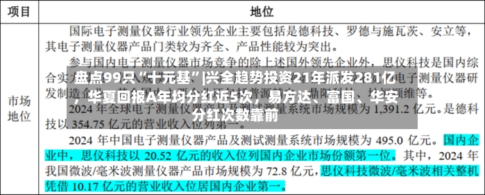 盘点99只“十元基”|兴全趋势投资21年派发281亿，华夏回报A年均分红近5次，易方达、富国、华安分红次数靠前