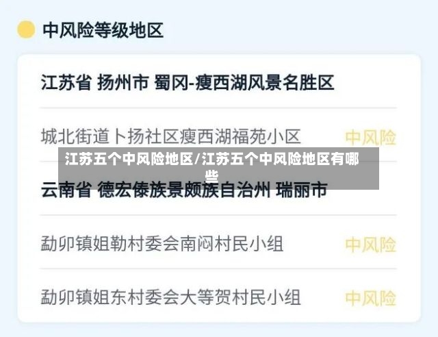 江苏五个中风险地区/江苏五个中风险地区有哪些