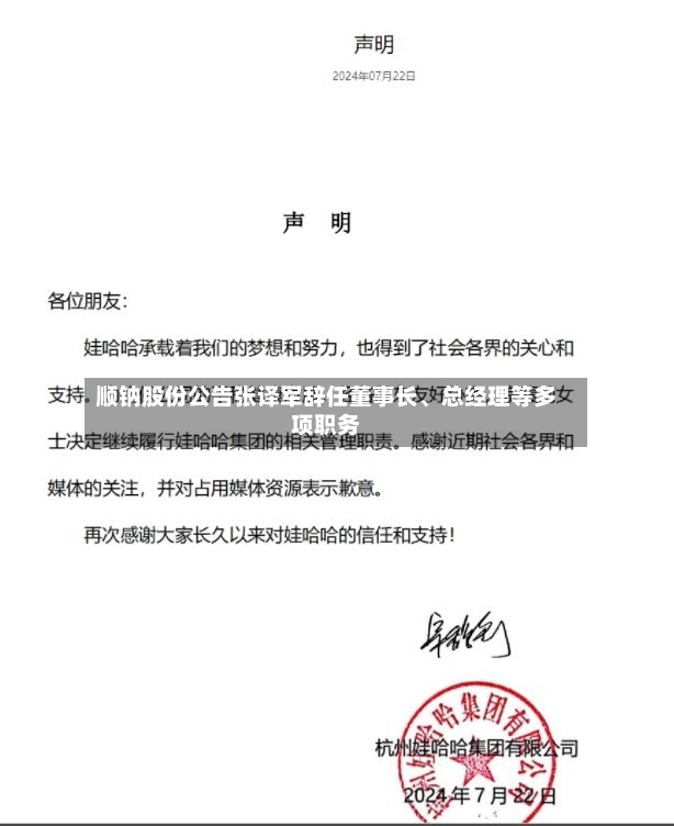顺钠股份公告张译军辞任董事长、总经理等多项职务-第2张图片