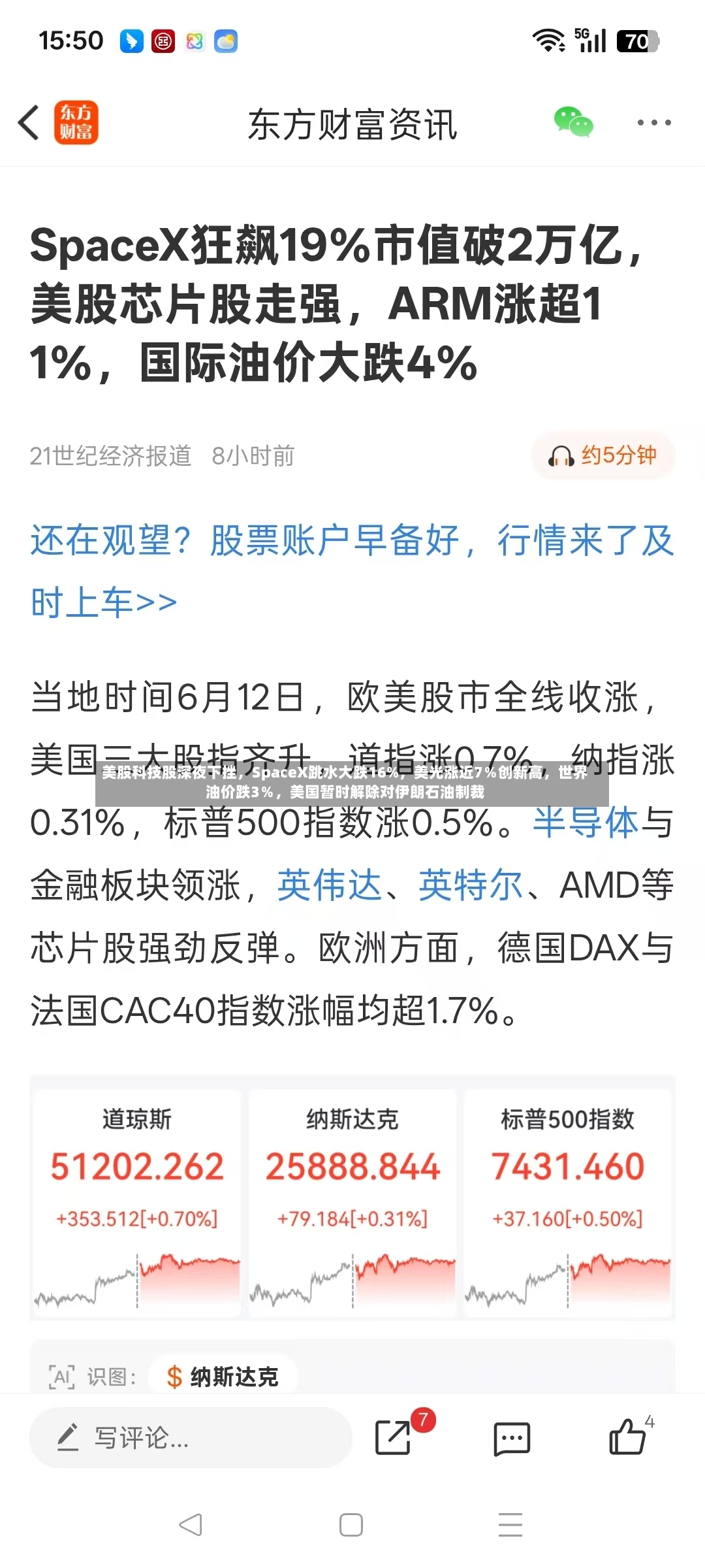 美股科技股深夜下挫	，SpaceX跳水大跌16%，美光涨近7％创新高，世界油价跌3％	，美国暂时解除对伊朗石油制裁-第2张图片