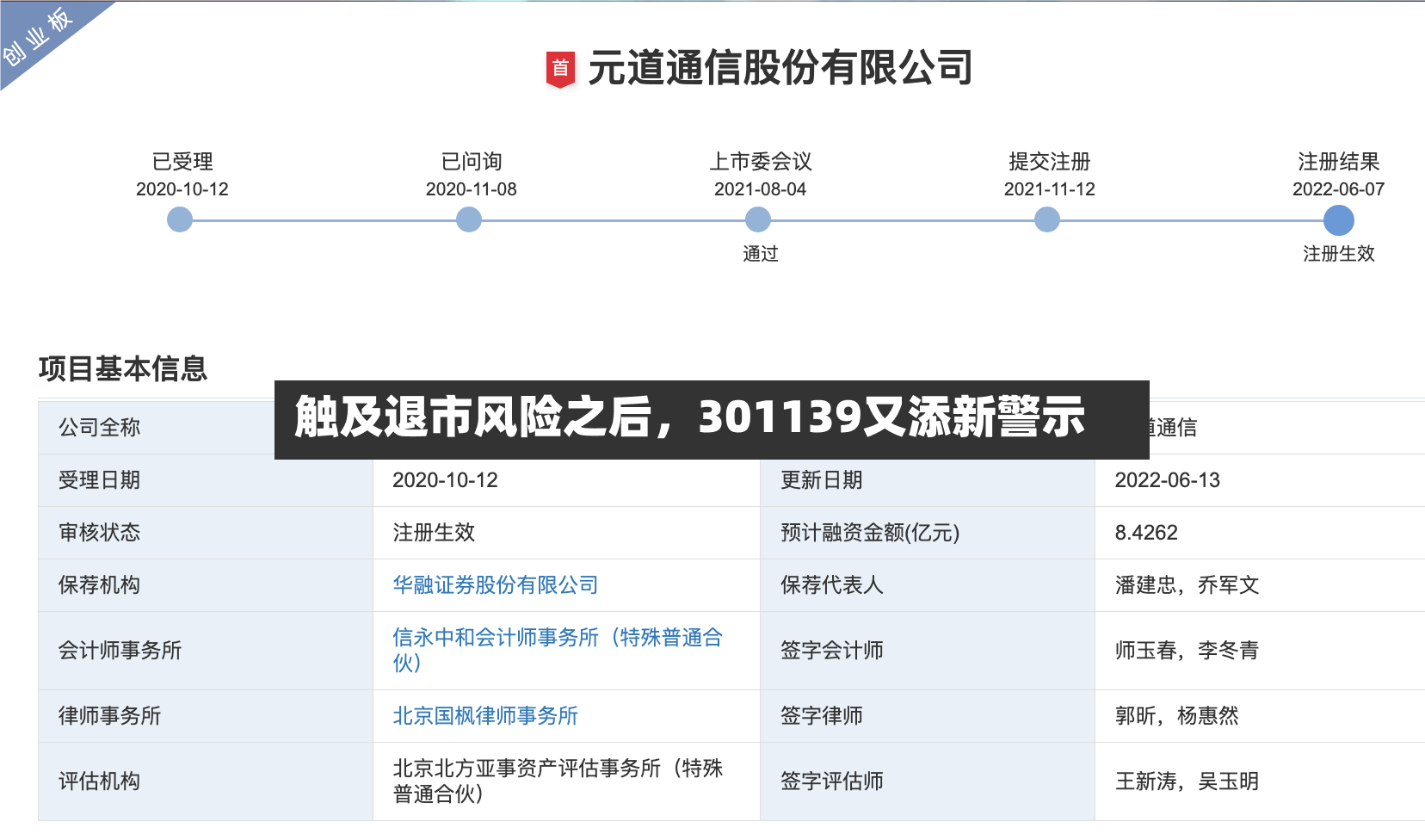触及退市风险之后，301139又添新警示